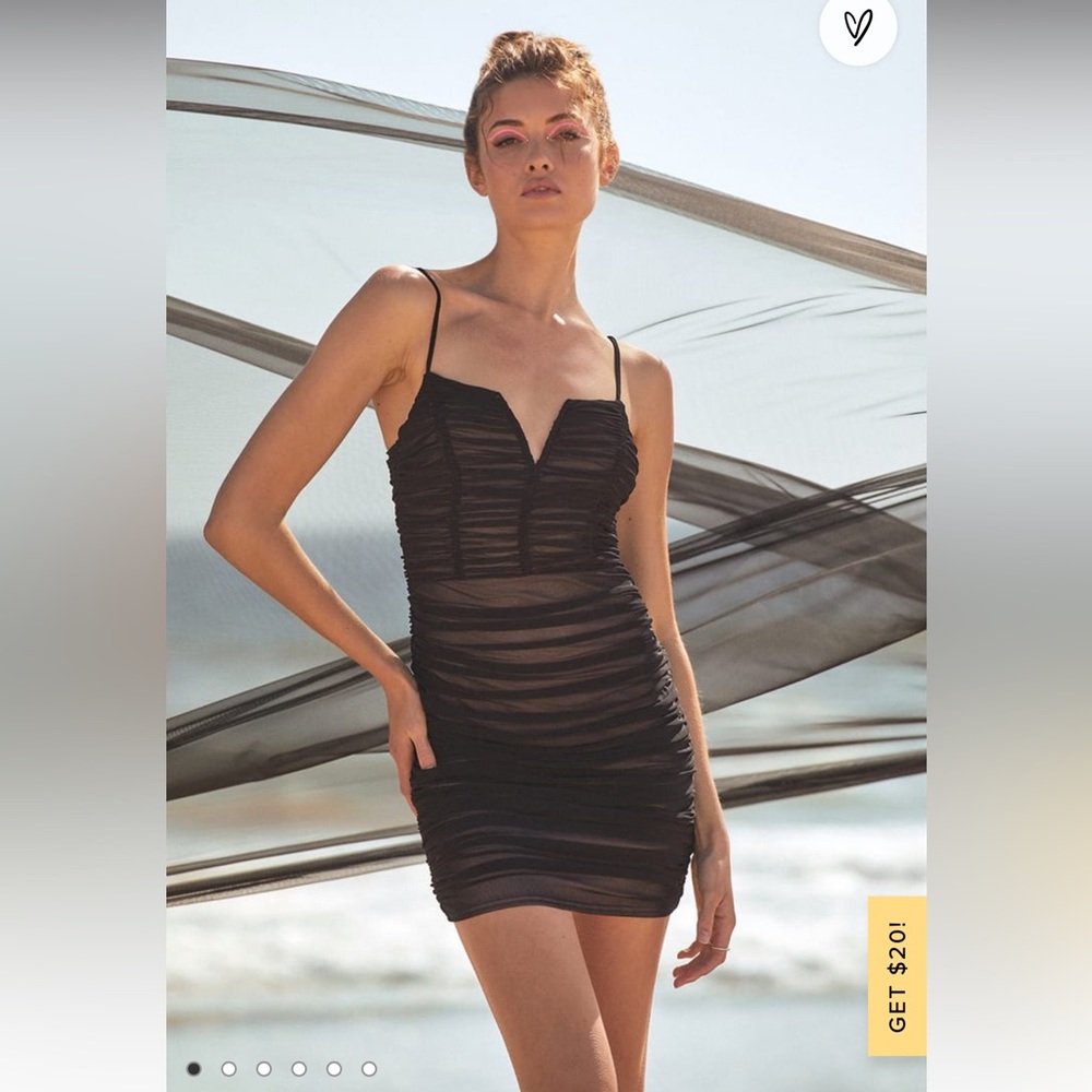 NWT Lulus Here and Wow black and beige rushed bodycon mini dress